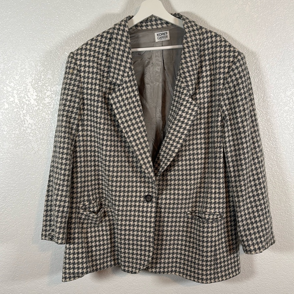 Vintage Koret Career Gray Houndstooth Wool Blazer Size 24W